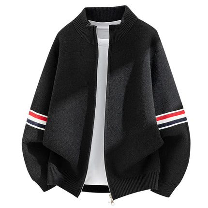 High End Men's Knitted Cardigan Autumn Winter Round Neck Zipper Casual Luxury Brand Classic Trendy Striped Korean Simple Sweater