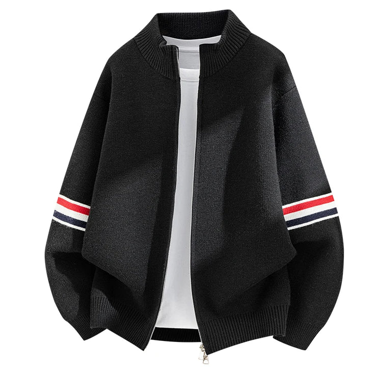 High End Men's Knitted Cardigan Autumn Winter Round Neck Zipper Casual Luxury Brand Classic Trendy Striped Korean Simple Sweater
