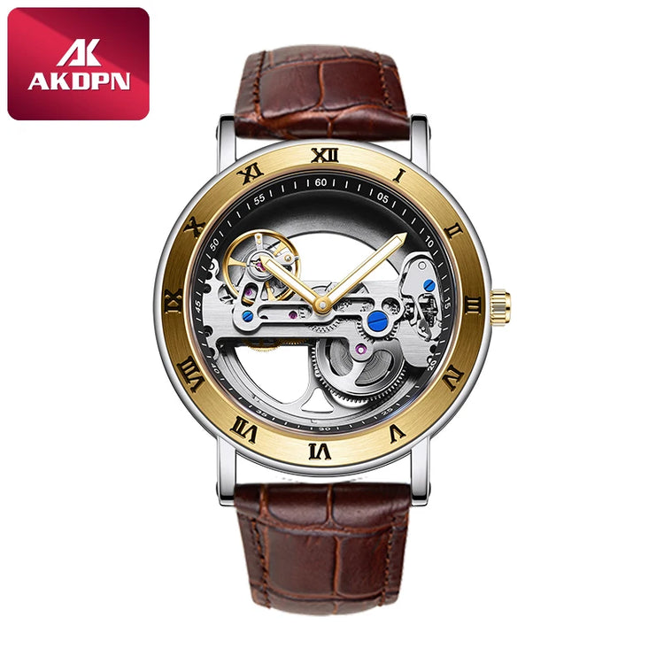 AKDPN Men's Watches Automatic Mechanical Stainless Steel Men's Wrist Watch Skeleton Automatic Watches for Man Watch Montre Homme