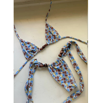 Nuovo Sexy Bikini Brasiliano con Inserti in Pizzo, Costume da Bagno Femminile con Stampa e Allacciatura al Collo, Biquini platinumshop