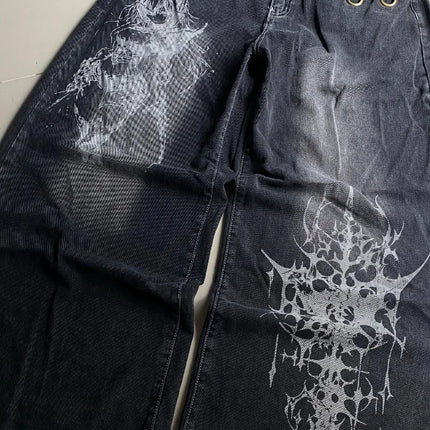 American New Fashion modello oversize stampato jeans lavati uomo Y2K gotico rock popolare casual Joker pantaloni a gamba larga a vita alta