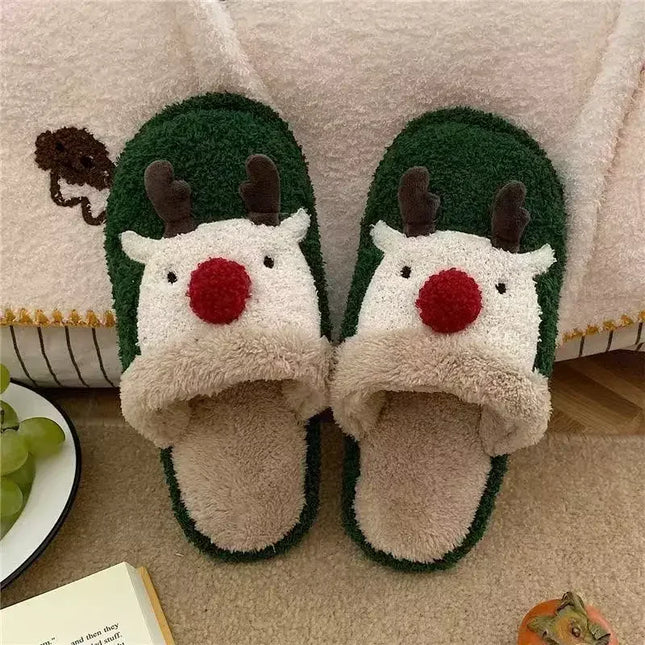 Winter Christmas Women Home Slippers Men Indoor Soft Non-slip Sandals Couples Warm Plush Flat Slides Adults Unisex Lovely Shoes