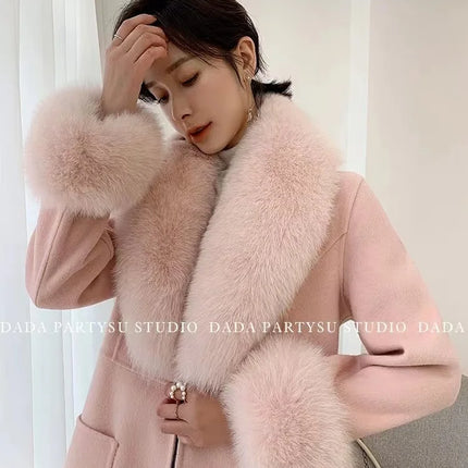 Luxury 2025 Real Fox Fur Collar And Cuffs Set for Women Winter Neck Warmer Fashion Scarf ShawlS Wrap Combo Large Size Furry Fur