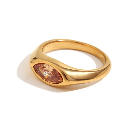 E.B.belle Horse Eye Zircon Seal Ring Colorful Hypoallergenic 316L Stainless Steel Decoration 18K Gold Plated Jewelry PlatiNum