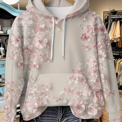 Casual French Flower Hoodie Top Women Autumn Spring Y2K Hoodie Floral Print Hoodie Loose Thin Polo Neck Coat Oversized Top New
