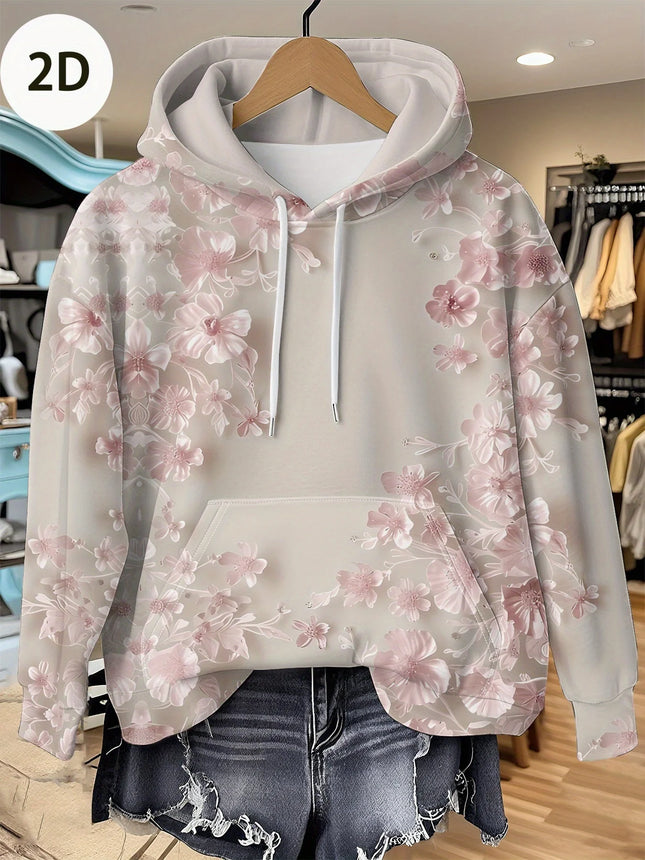 Casual French Flower Hoodie Top Women Autumn Spring Y2K Hoodie Floral Print Hoodie Loose Thin Polo Neck Coat Oversized Top New