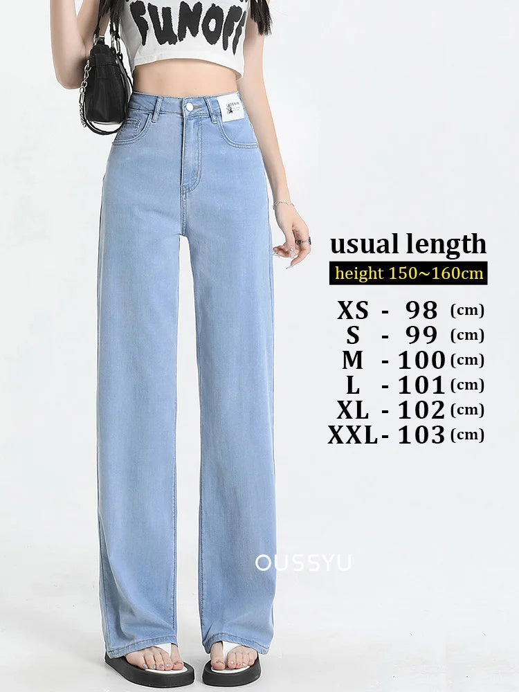 Nuova estate morbida Lyocell Jeans donna blu kaki bianco vita alta dritto sottile gamba larga pantaloni in denim Y2k abbigliamento femminile allentato 2XL