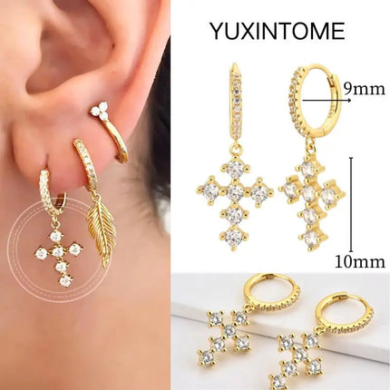 White Color Zircon Hoop Earrings 925 Sterling Silver Needle Cross/Star/Flower/Water Drop Pendant Gold Earrings Luxury Jewelry PlatiNum