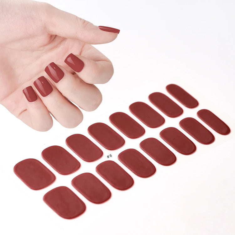 1Sheet Cured Gel Nail Strips Sticker Long-Lasting Nail Polish Strips Wraps Full Cover Gel Nail Art Stickers UV/LED Lamp Required