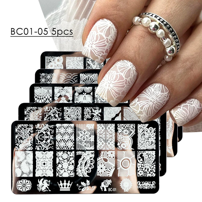 5 Sheets Lace Flowers Nail Stamping Plates Mandala Geometric Nail Art Stamp Templates Polish Printing Stencils Manicure Tools