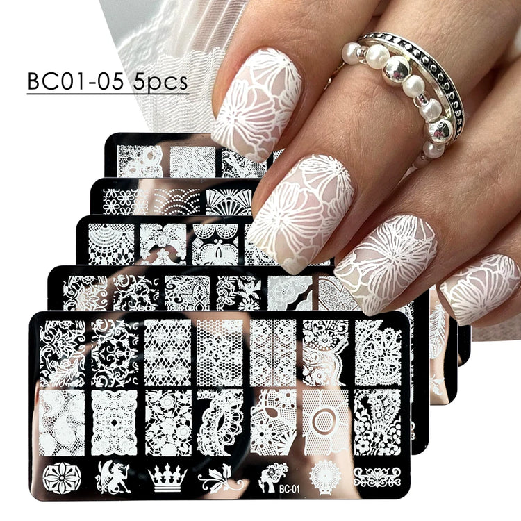 5 Sheets Lace Flowers Nail Stamping Plates Mandala Geometric Nail Art Stamp Templates Polish Printing Stencils Manicure Tools