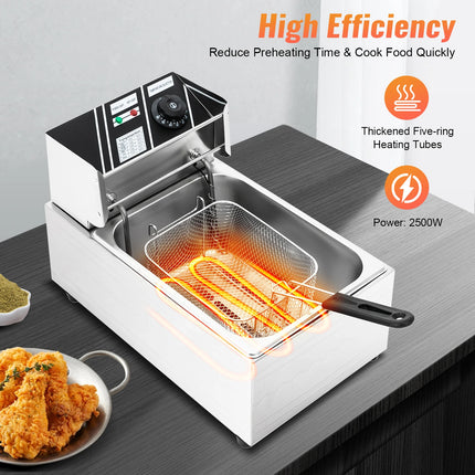 EF-81 220V 2500W Euro Plug 6L Singolo Cilindro Forno per Alimenti Commerciale Friggitrice Per Fare Patatine Pollo Fritto Pollo