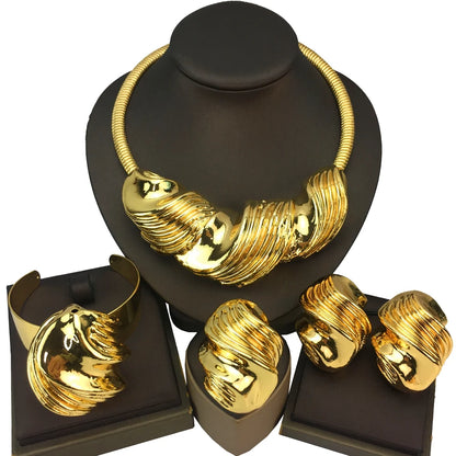 Vendita calda gioielli placcati in oro italiano banchetto per feste di matrimonio da donna grande ciondolo leggero set di gioielli audaci FHK16803