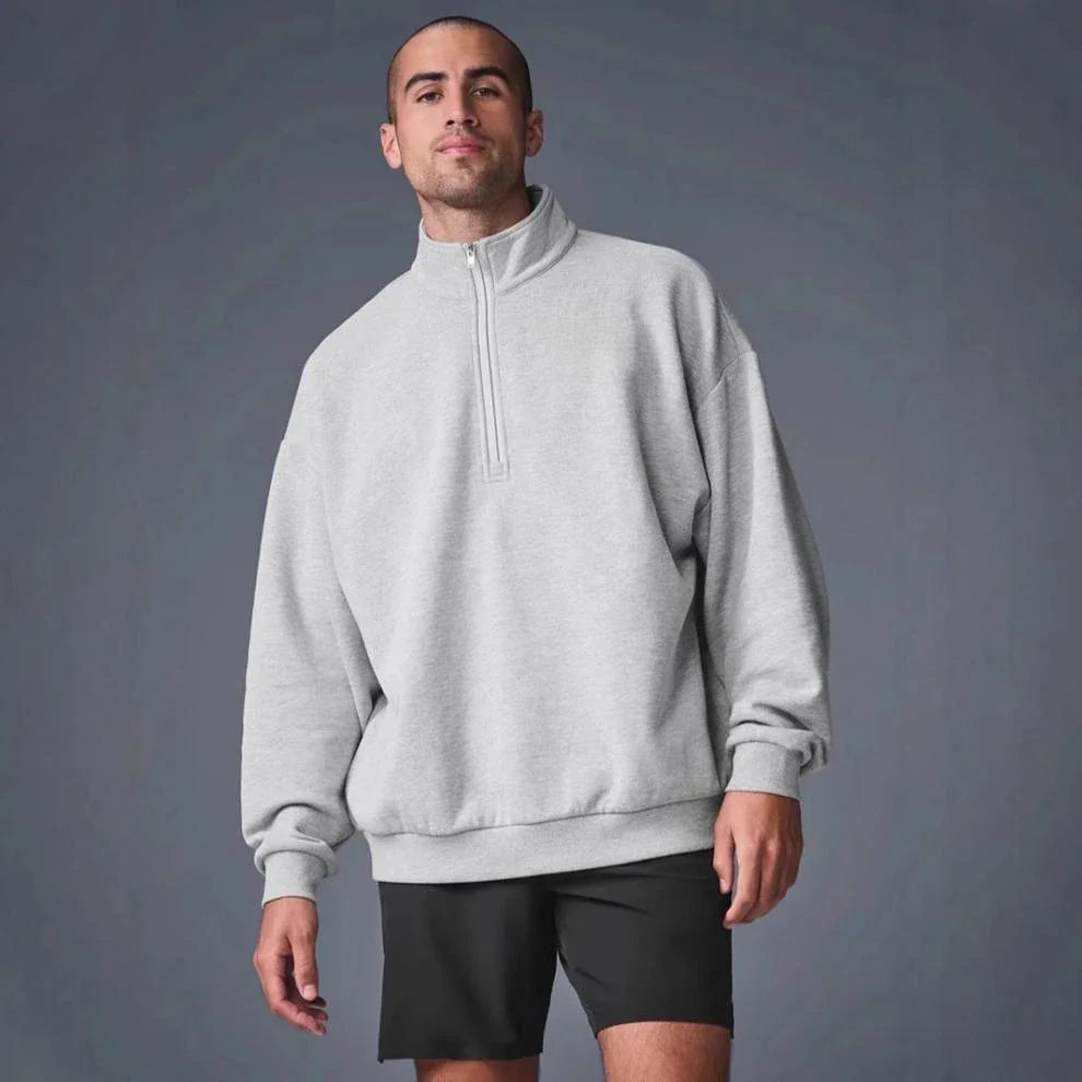 Unisex Winter Fleece Sweatshirt Thick Warm Stand Collar Zip Jacket Loose Fit Sport Top Casual Fitnes Outerwear for Men and Women