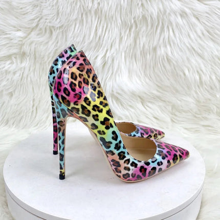 Moda Leopard Print 8cm 10cm 12cm Décolleté Donna Punta a punta Stiletto Sexy Celebrity Night Club Party Scarpe col tacco alto di grandi dimensioni platinumshop
