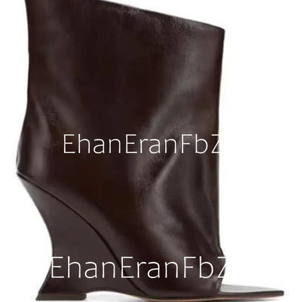 2025Ladies' Spring and Summer New Fish Mouth Slope High Heel Knee Boots, Fashionable Pointed Fashion Show Medium Cool Boots PlatiNum