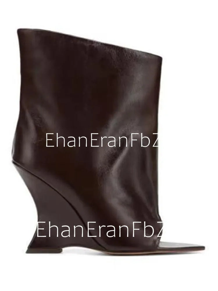 2025Ladies' Spring and Summer New Fish Mouth Slope High Heel Knee Boots, Fashionable Pointed Fashion Show Medium Cool Boots PlatiNum