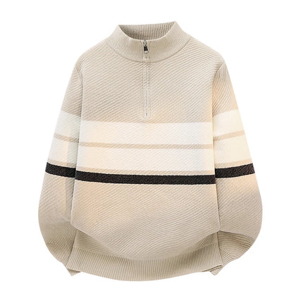 High Quality Fashionable and Simple Half Zipper stripe Sweater Men's Autumn and Winter Knitted Sweater Casual Pullover Top