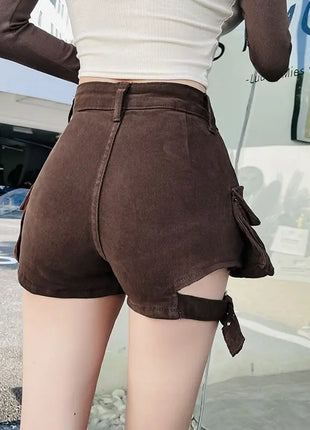 Pantaloncini cargo a vita alta Pantaloncini jeans con tasche chic kaki Abiti estivi per ragazza sexy per donna