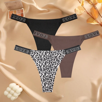 3Pcs/Set Seamless Low Waist Sexy Panties Women Thongs Rhinestones Letter Diamonds G-string Sports Thong Shorts Briefs T-back