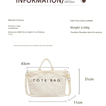 Simple Letter Soft Corduroy Shoulder Bags for Women Versatile Large Capacity Ladies Crossbody Bag Portable Female Handbags Tote PlatiNum
