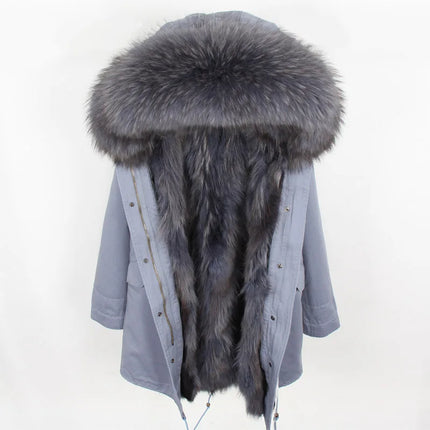 Maomaokong Natural Fur Lining Real Fur Coat Winter Jacket Women Raccoon Fur Collar Warm Thick Parkas Female Clothing