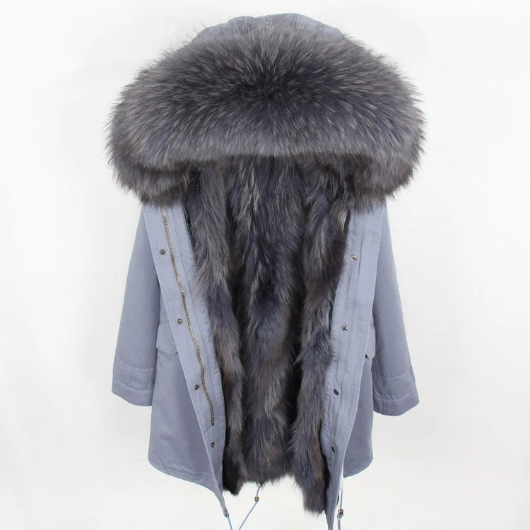 Maomaokong Natural Fur Lining Real Fur Coat Winter Jacket Women Raccoon Fur Collar Warm Thick Parkas Female Clothing