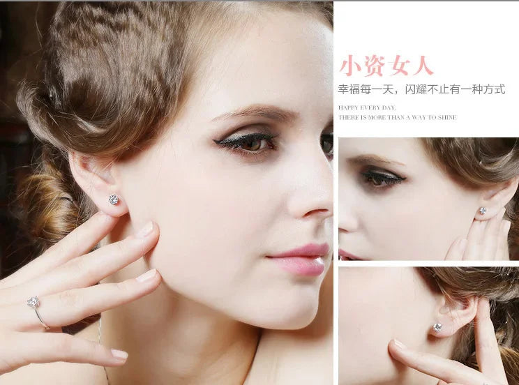 925 Sterling Silver Classic Fashion 4mm 5mm 6mm 7mm 8mm Five Claws Zircon Stud Earrings For Women Men Gift Oorbellen PlatiNum