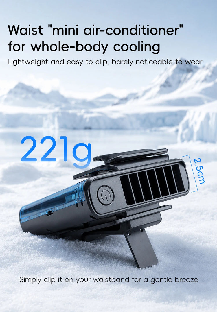 Nuovo Ventilatore Portatile da Cintura per Esterni 4000mAh USB, Mini Ventilatore Multifunzione con 5 Velocità e Display Digitale, Ricaricabile