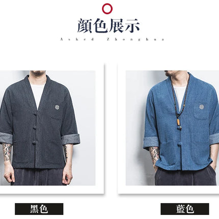 Camicia stile giapponese Kimono Haori Samurai Vestaglie Abito Cinese Hanfu Cardigan Giacche Retro Top Moda Cappotti di jeans Camicetta casual