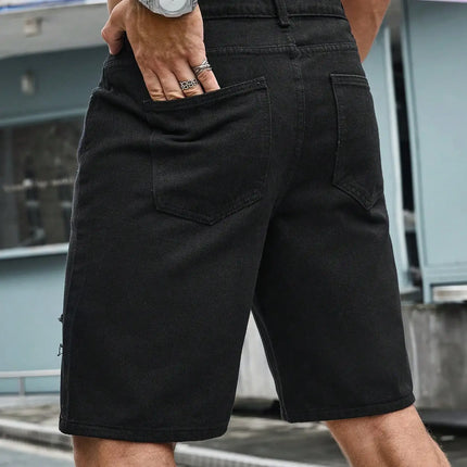 Pantaloncini di jeans elasticizzati estivi da uomo Jeans da uomo Streetwear Lettera strappata al ginocchio Baggy Comfort Cargo Pantaloncini casual Pantaloni Jean