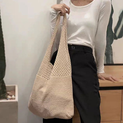 Borse a maglia da donna, borsa tote grande capacità, borsa estiva da spiaggia, borsa grande casual, borse a tracolla intrecciate a nido d'ape, borsa da donna