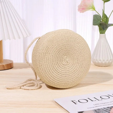 Borse a Spalla, Borsa Intrecciata Rotonda in Rattan, Borsa Estiva da Spiaggia in Paglia