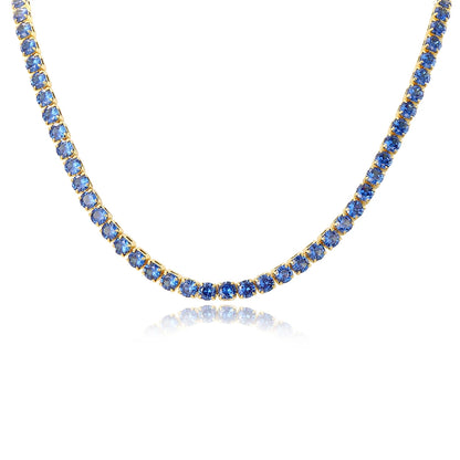 Collana a catena da tennis lucida con zirconi AAA da 5 mm Donna Uomo Hip Hop Iced Out Bling Blue CZ Collana Gioielli in oro 18 carati Regalo di fascino