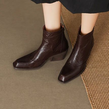 Women's Chelsea Boots High Heels Genuine Leather 2027 New Autumn Winter Fashion Women's Ankle Boots Retro Winter Boots Ladies