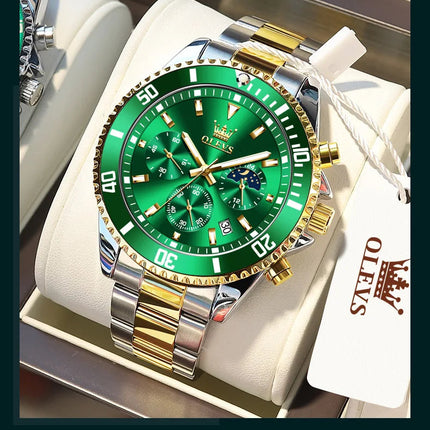 OLEVS Orologi da uomo Orologio di lusso delle migliori marche da uomo Cronografo originale impermeabile in acciaio inossidabile Fasi lunari Data Quadrante Rota platinumshop