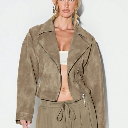 Belt Zipper Top with Waist Cinching American and European Style Streetwear Notched Lapel Thick No Hood Women Autumn Jacket