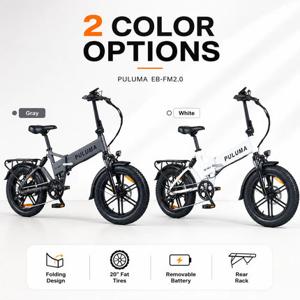 Bicicletta elettrica pieghevole PULUMA FM2.0 con motore da 500W, batteria rimovibile 48V15AH, pneumatici all-terrain da 20*4 pollici, e-bike da montagna per adulti, velocità 25-40km/h, freni a disco idraulici a 7 velocità,