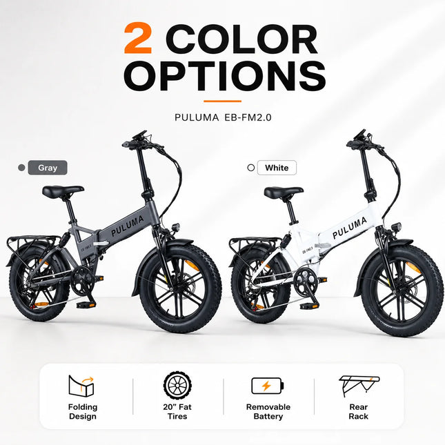 PULUMA FM2.0 Folding Electric Bicycle with 500W Motor, 48V15AH Removable Battery, 20*4 Inch All-Terrain Tires, Adult Mountain E-bike, 25-40km/h Speed, 7-Speed Hydraulic Disc Brakes,
