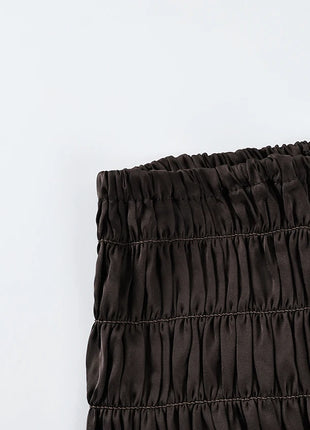 Pigiama da donna HiLoc in raso sexy, completo due pezzi con top corto e pantaloncini a vita elasticizzata con arricciatura, tinta unita, per casa.