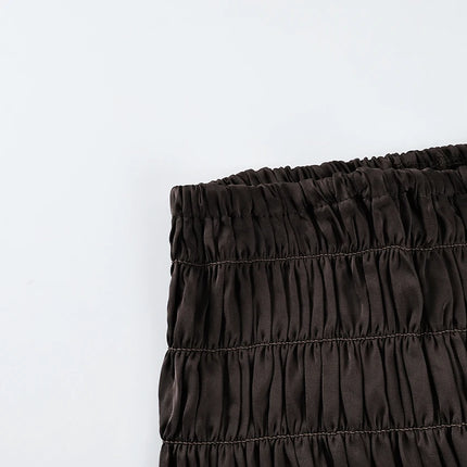 Pigiama da donna HiLoc in raso sexy, completo due pezzi con top corto e pantaloncini a vita elasticizzata con arricciatura, tinta unita, per casa.