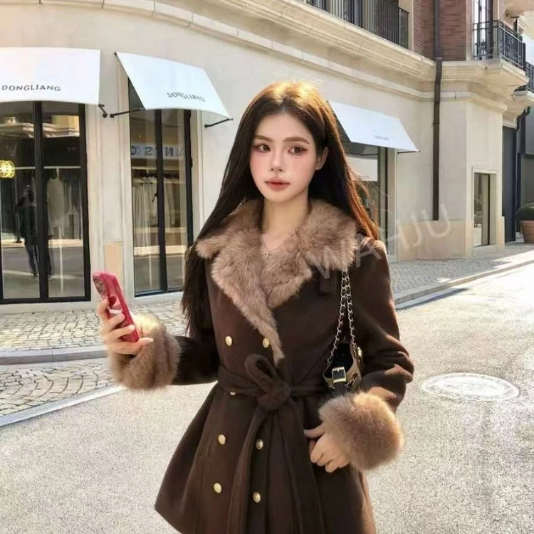 Neploe Fashion New French Style Vintage Coat Lace Up Woolen Slim Waist Premium Jackets Age Reduction Preppy Style American Tops