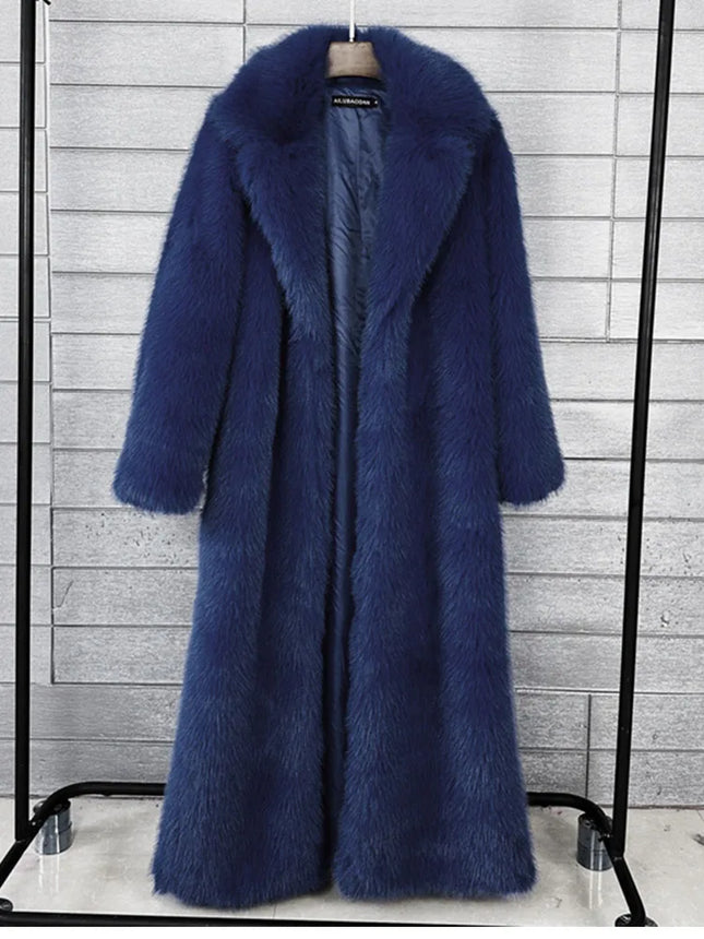 ZADORIN 130cm Super Long Fluffy Faux Fur Coat Woman Jacket Winter Lapel Thicken White Faux Fur Coats Jacket for Women Outerwears