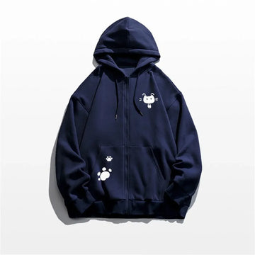 Spring And Autumn Thin Collection Fashion Trends Versatile Casual Lazy Wind 2025 New Cute Girl Zipper Fun Cat Print Hooded