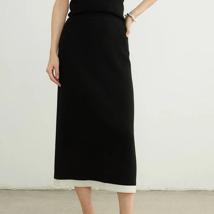 SuyaDream, Women Long Skirt, 32.4%Sheep Wool, Solid Woolen Knitted Skirts, 2024 Autumn Winter Warm Under Dress, Grey, Khaki PlatiNum