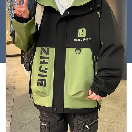 Fashion 2026 Spring Autumn Men's Hooded Casual Jacket Outdoor Windproof Loose Technical Coat Youth Streetwear Top Parka Clothing
