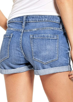 High-End Elastic Ripped Denim Shorts for Women Comfortable Fit Fashionable Tear Design PlatiNum