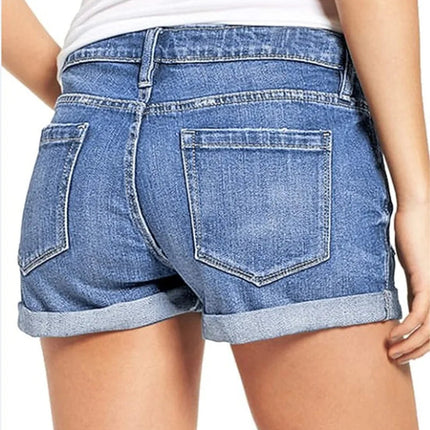 High-End Elastic Ripped Denim Shorts for Women Comfortable Fit Fashionable Tear Design PlatiNum