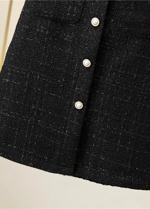 Women's Mid-Length/Short White Black Tweed High-Waist Woolen A-Line Autumn Winter Fragrant Silk Skirt PlatiNum
