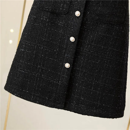 Women's Mid-Length/Short White Black Tweed High-Waist Woolen A-Line Autumn Winter Fragrant Silk Skirt PlatiNum